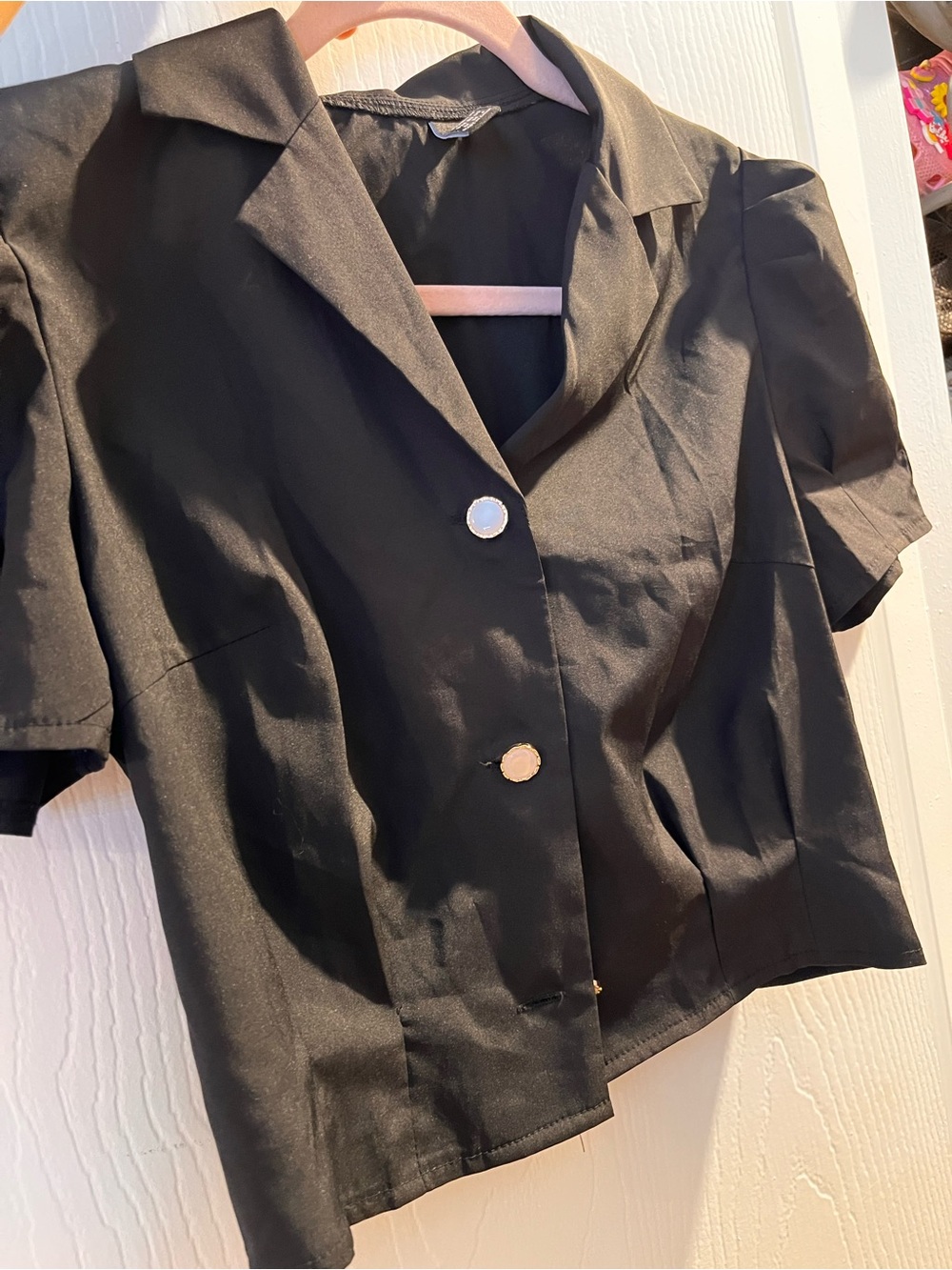 SHEIN Black Short-Sleeve Button Down Blouse